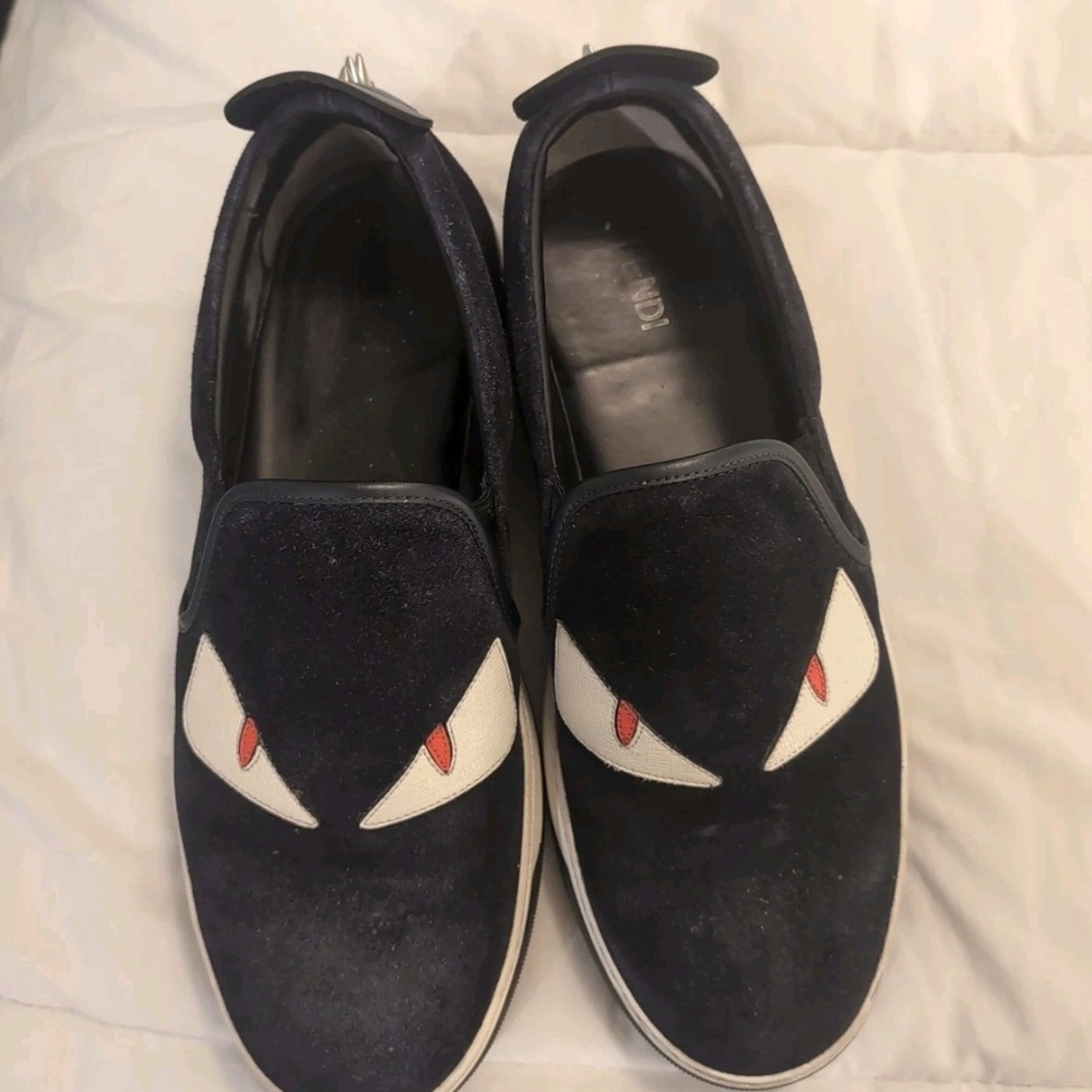 Fendi Navy Slip-On Loafers with Eye Motif
